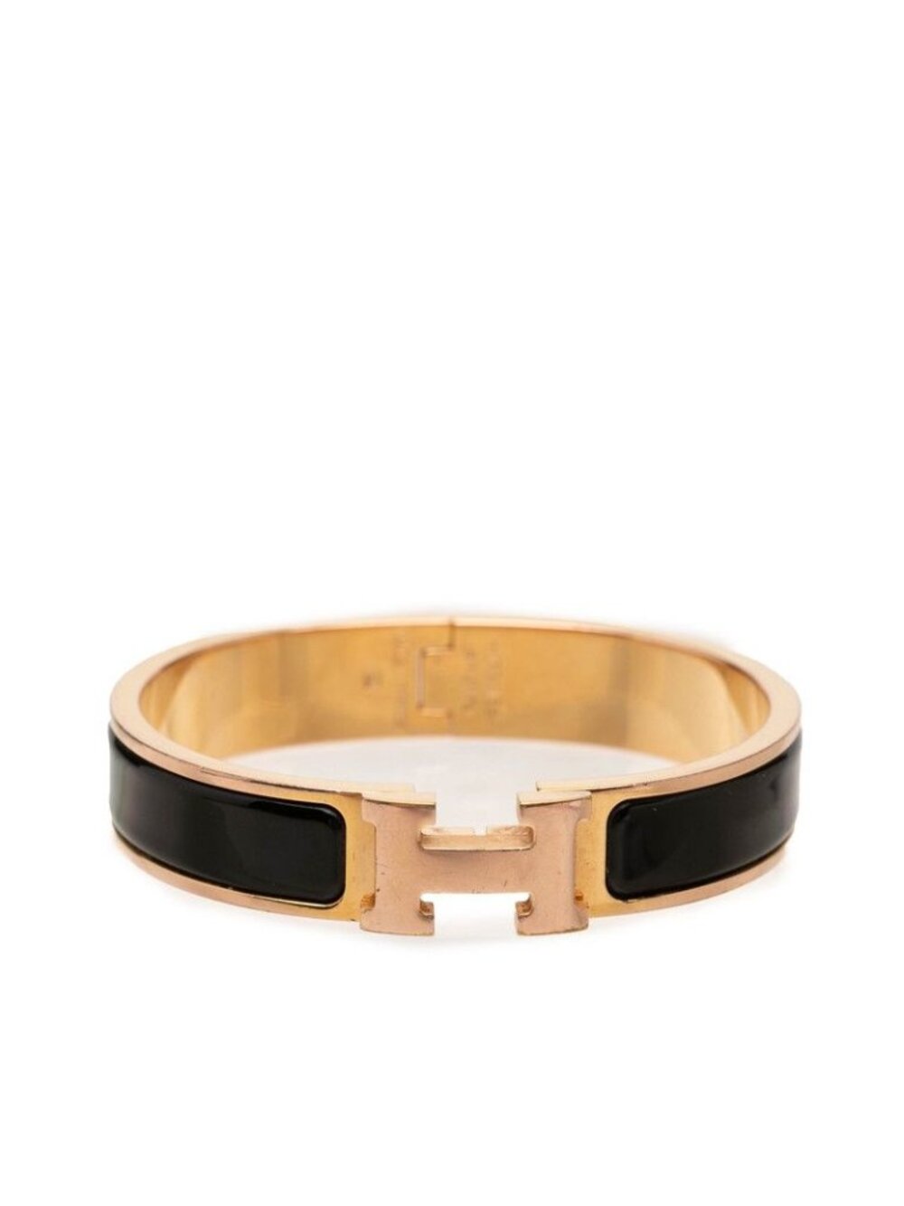 Hermes Clic H Bracelet Bangle Gold Black Plated Enamel